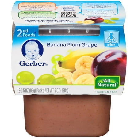 Gerber 2nd Foods Banana Plum Grape Baby Food, 3.5 oz, 2 count - Walmart.com