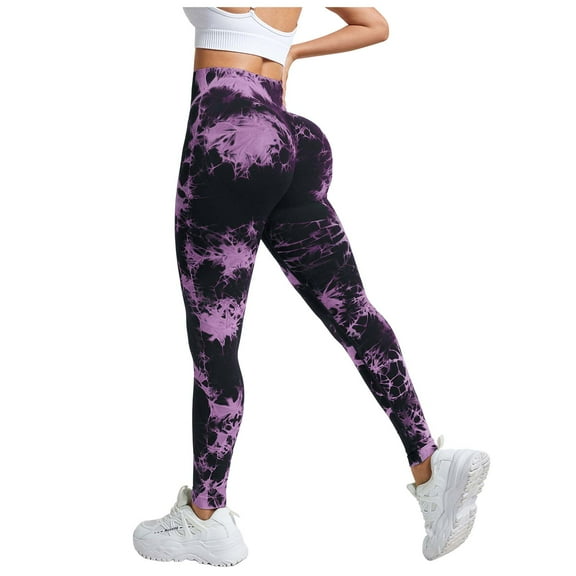 GEWSEY Scrunch Butt Lift Leggings for Women Tie Dye High Waist Seamless Workout Yoga Pants Ruched Booty Compression Tights (Dark Purple, M)