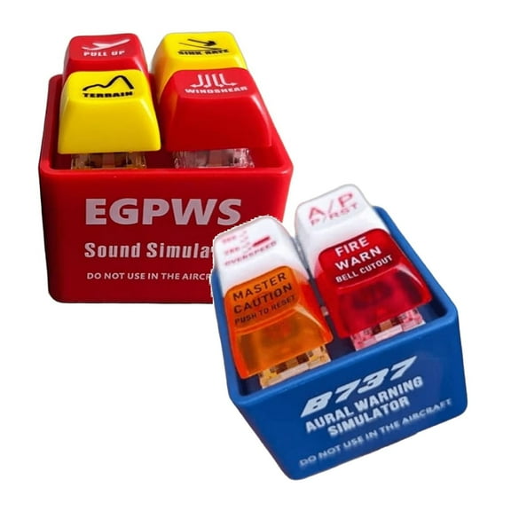 2Pcs Pilot And Crew Alert Keychain Egpws Warning Sound Simulator Toy With Glowing Led Button Funny Emergency Alert Device Keychain For Aviation Lovers((2 Red&Blue))