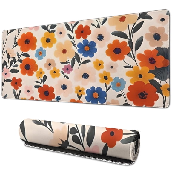 Long Mouse Pads for Desk,Pioneer Flower Floral Print Pattern Desk Mats on Top Of Desks, Desk Mouse Pad Extra Large with 3mm Non-Slip Base and Stitched Edge for Gaming,Office,Work,Home 31.5"x11.8"