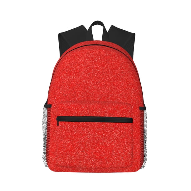 Disketp Red Glitter Mochila Ligera Clásica con Múltiples Bolsillos, Mochila Casual para Hombre y Mujer, Ideal para Escuela, Trabajo y Viajes