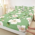 thumbnail image 4 of Erosebridal Dreamy White Flower Queen Sheet Sets for Girls, GreenBed Set, 4 Pieces, 1 Flat Sheet 1 Fitted Sheet and 2 Pillowcases, 4 of 5