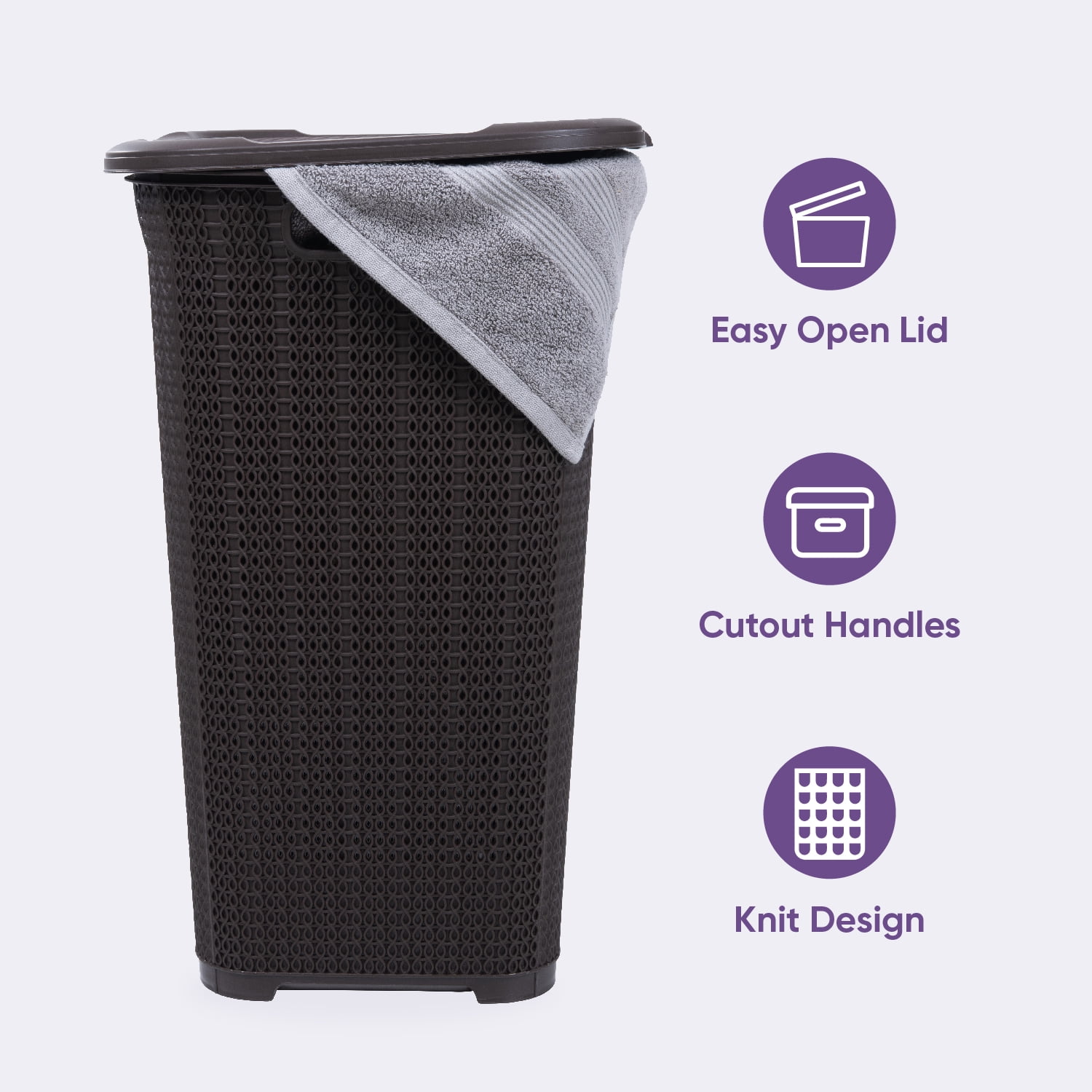 Superio Laundry Hamper with Lid Brown, 50 Liter Knit Laundry Hamper Basket