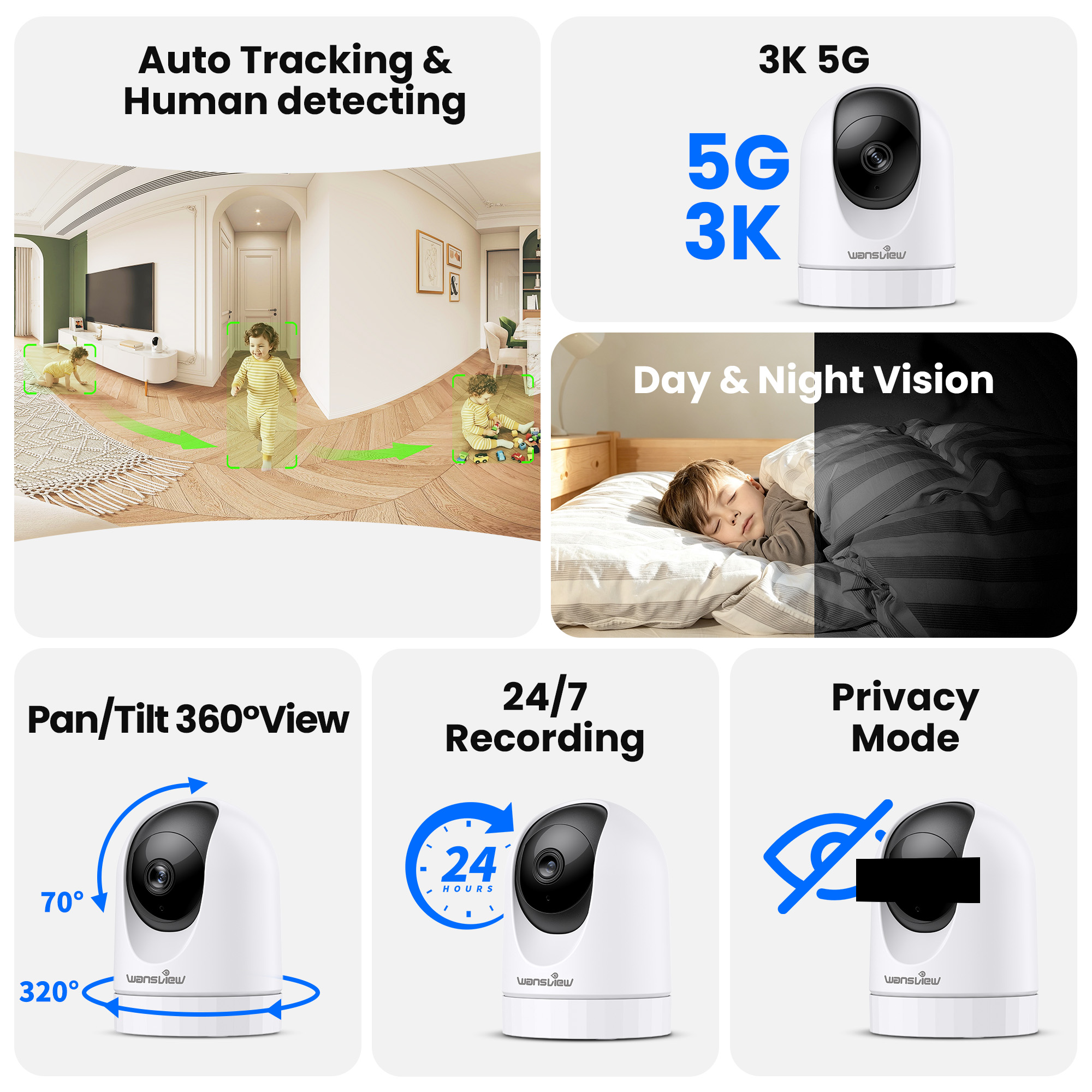 WansView 3K WiFi Indoor Camera with 360° Pan & Tilt Auto Tracking photo 5