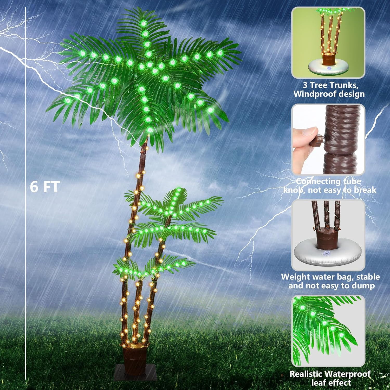 Oumilen 6 FT in LED Artificial Palm Tree Pot