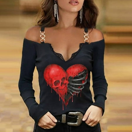 

FuChenYu 2024 New Style Womens Rash Guard Long Sleeve Uv Shirts for Women Printed Casual Sexy Strapless Rashguard for Women Red XL