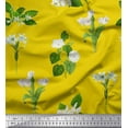 thumbnail image 1 of Soimoi Yellow Georgette Viscose Fabric Leaves & White Floral Decor Fabric Printed BTY 42 Inch Wide, 1 of 1