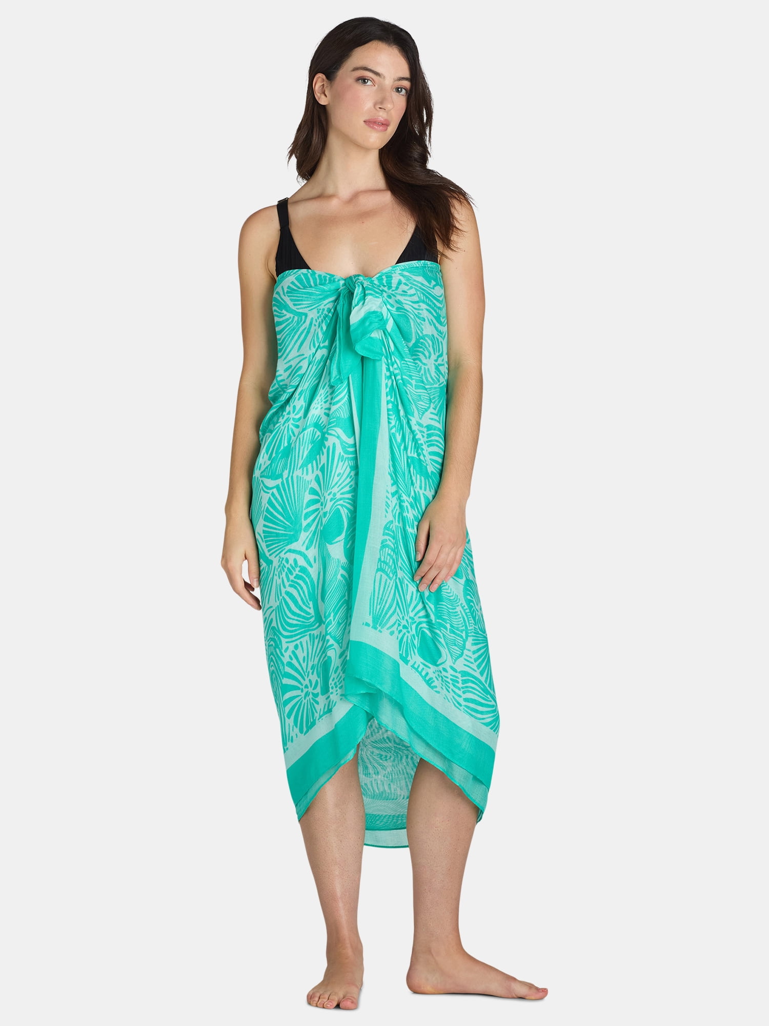 Time and Tru Women's Print Pareo, One Size, Green Waterfall