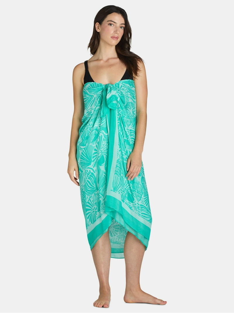 Time and Tru Women's Print Pareo Green Waterfall One Size Beach Wrap Dress  Skirt - Walmart.com