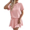 thumbnail image 4 of Women 2 Piece Skirt Set Summer Cruise Outfits Ribbed Loose Short Sleeve Matching Lounge Sets Pink M, 4 of 8