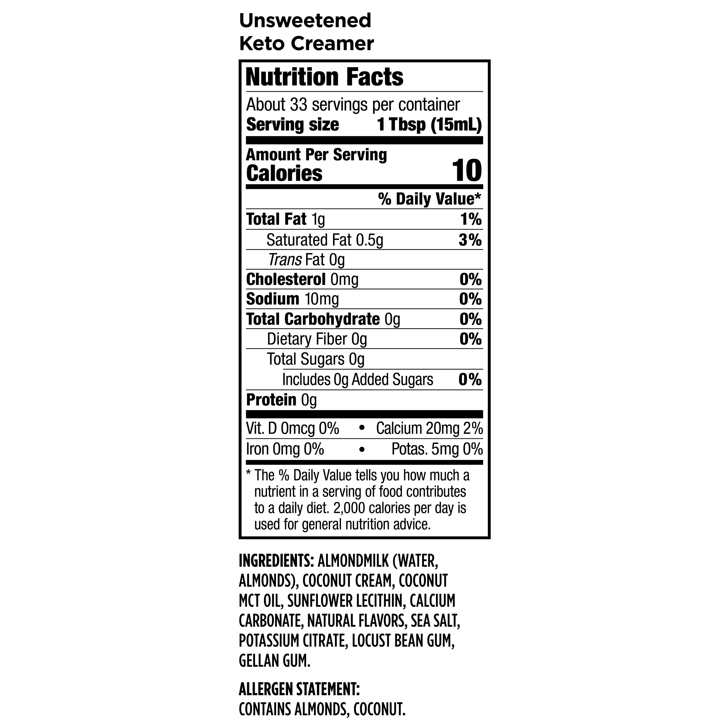 Califia Farms Unsweetened Keto Coffee Creamer 16.9 Fluid Ounces