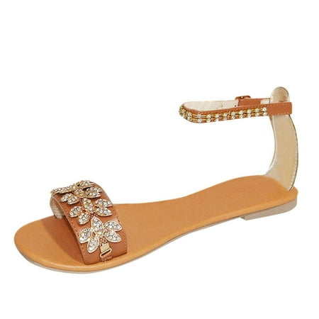 

Rdeuod Sandal Women Flats Flowers Beaded Open Toe Breathable Comfortable Shoes Roman