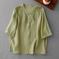 thumbnail image 2 of Jxximdong Button Down Shirts for Women, Retro OL Design Sensor Sleeve and Cotton Edge Thin Top Female Shirt Summer, Green Women's Blouses, 2 of 9