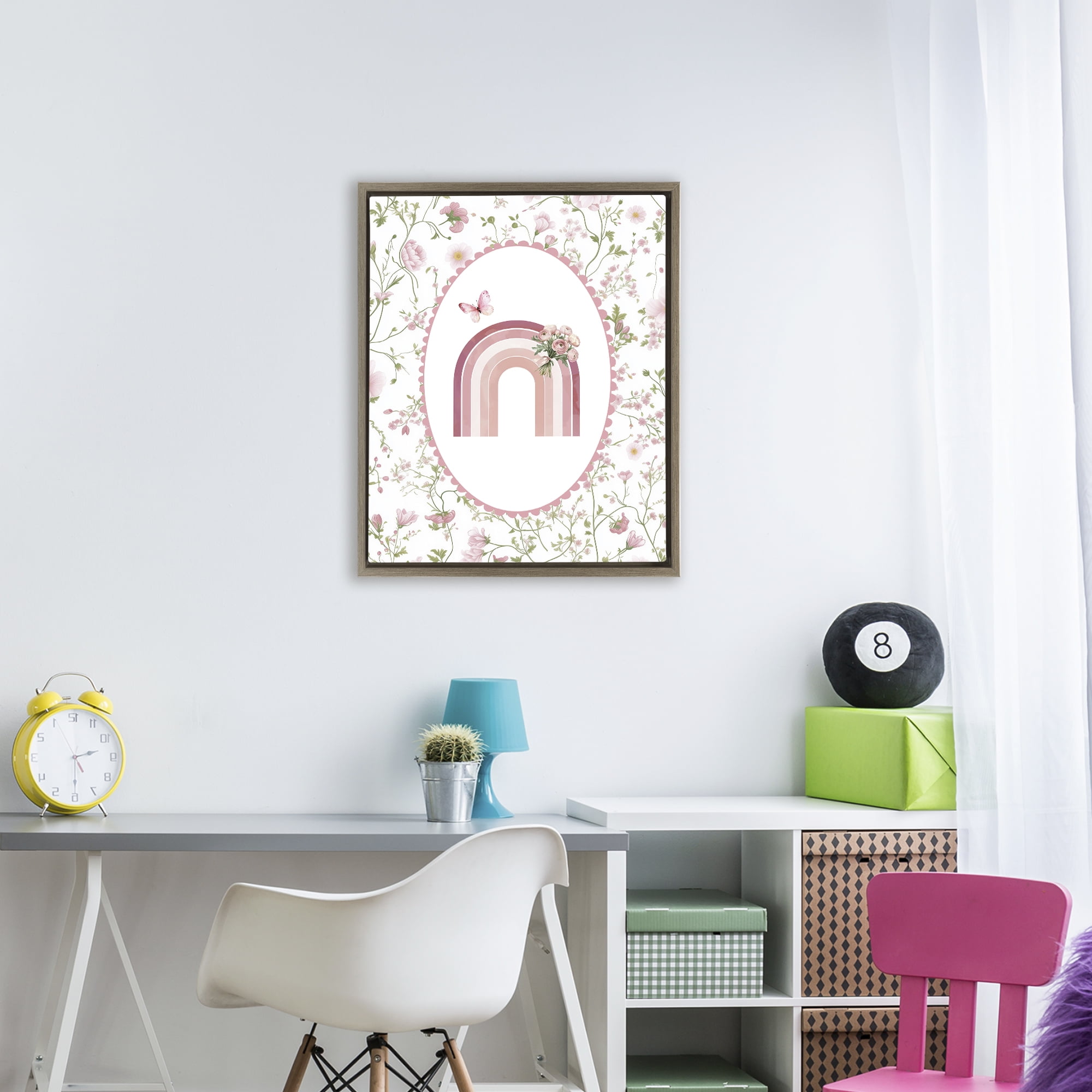 Delicate Florals & Rainbow Brown Framed Floater Canvas Wall Art, design by Christine Simpson Art