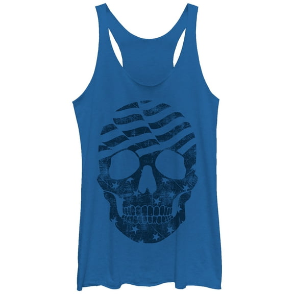 Women's Lost Gods American Flag Skull  Racerback Tank Top Royal Blue Heather X Large