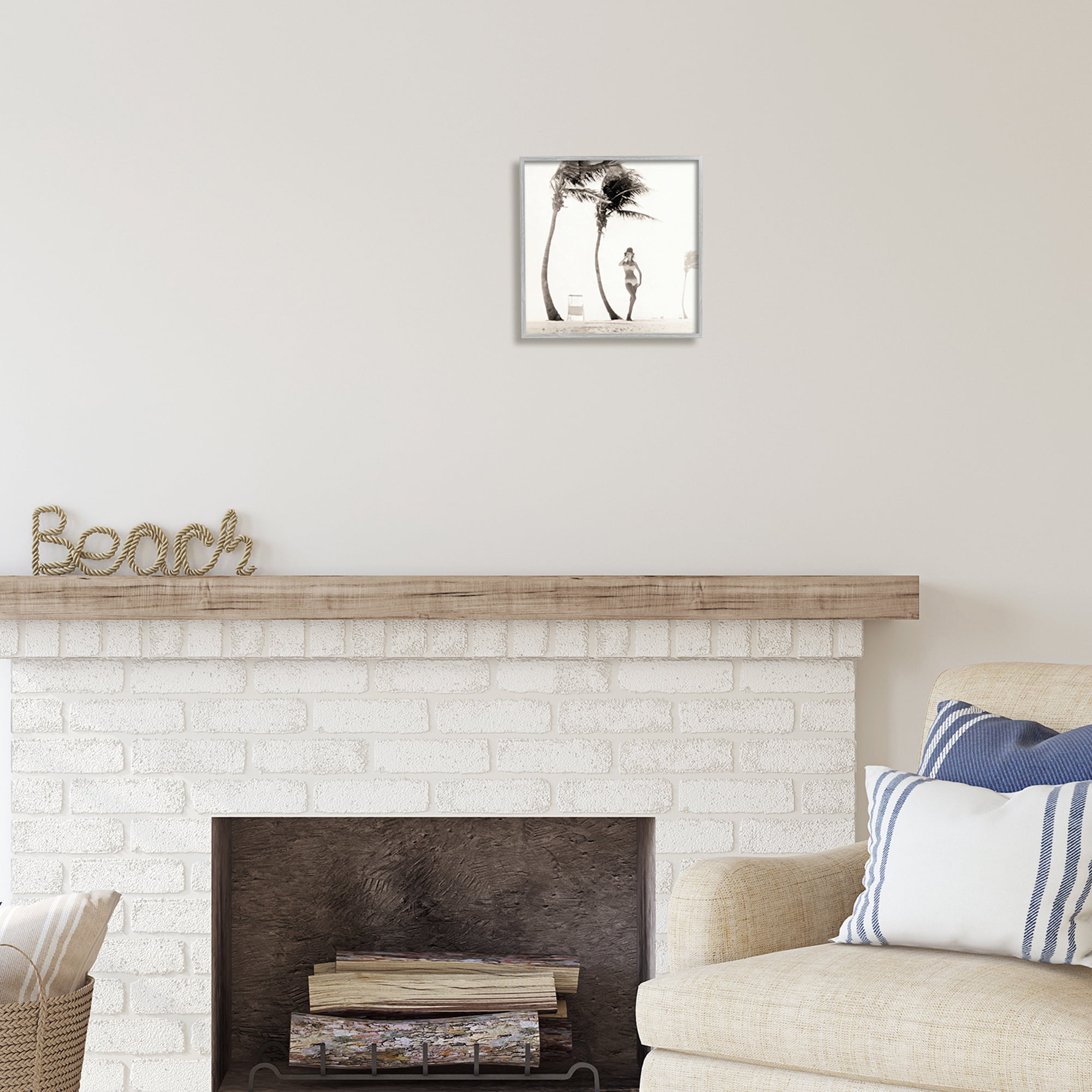 Stupell Industries White Bikini Windblown Beach Coastal Photography Gray Framed Art Print Wall Art