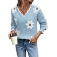 thumbnail image 2 of Female Oversized V Neck Fuzzy Sweaters Casual Loose Long Sleeve Chunky Knit Pullover Jumper Tops Light Blue XL, 2 of 9