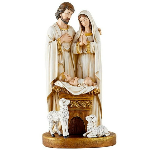 Holy Family Statue Catholic, Away in a Manger Scene Christmas Decorations Indoor, Nativity Mary, Joseph, and Baby Jesus Statue, 10 Inches