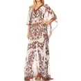 thumbnail image 4 of Sakkas Wilder Printed Design Long Sheer Rhinestone Caftan Dress / Cover Up - 17158-WhiteRed - OS, 4 of 5
