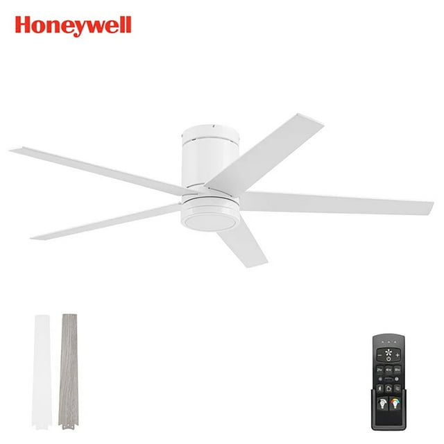 Honeywell 52" Modern Ceiling Fan, LED Light, Remote Control, Indoor Airflow Fixture, White