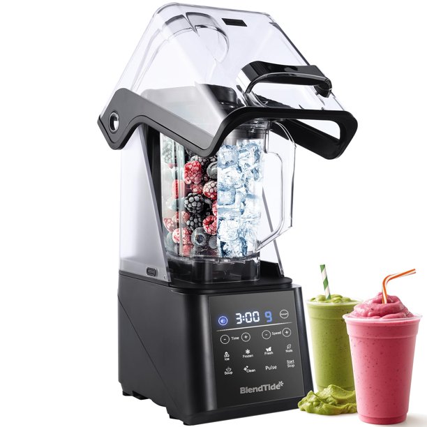 BlendTide Licuadora comercial, licuadora al vacío de 1500 W para menos espuma, escudo silencioso de grado profesional, temporizador de cocina, 9 velocidades, 6 programas para batidos, bebidas congelad