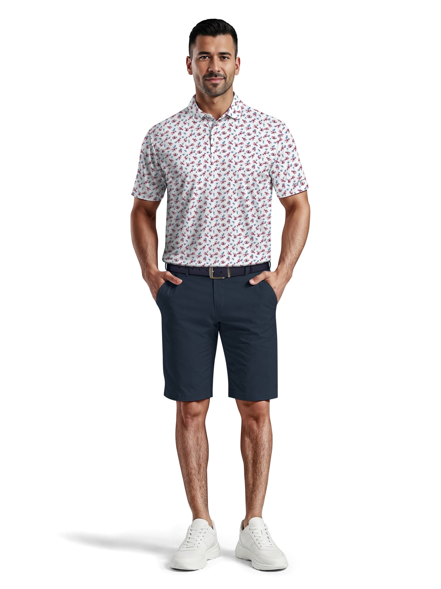 Ben Hogan Men's & Big Men's Performance Lobster Print Golf Short Sleeve Polo Shirt, up to 5XL