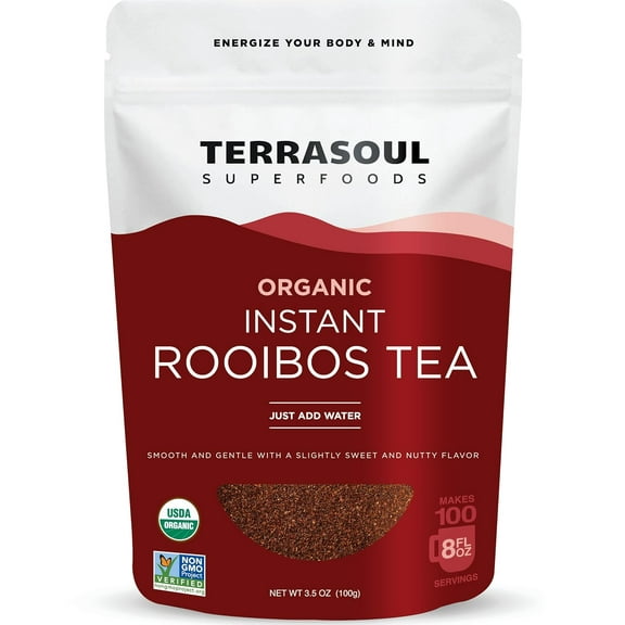 Terrasoul Superfoods Organic Rooibos Tea, 3.5oz – Naturally Caffeine-Free Herbal Instant Tea, USDA Organic & Antioxidant-Rich