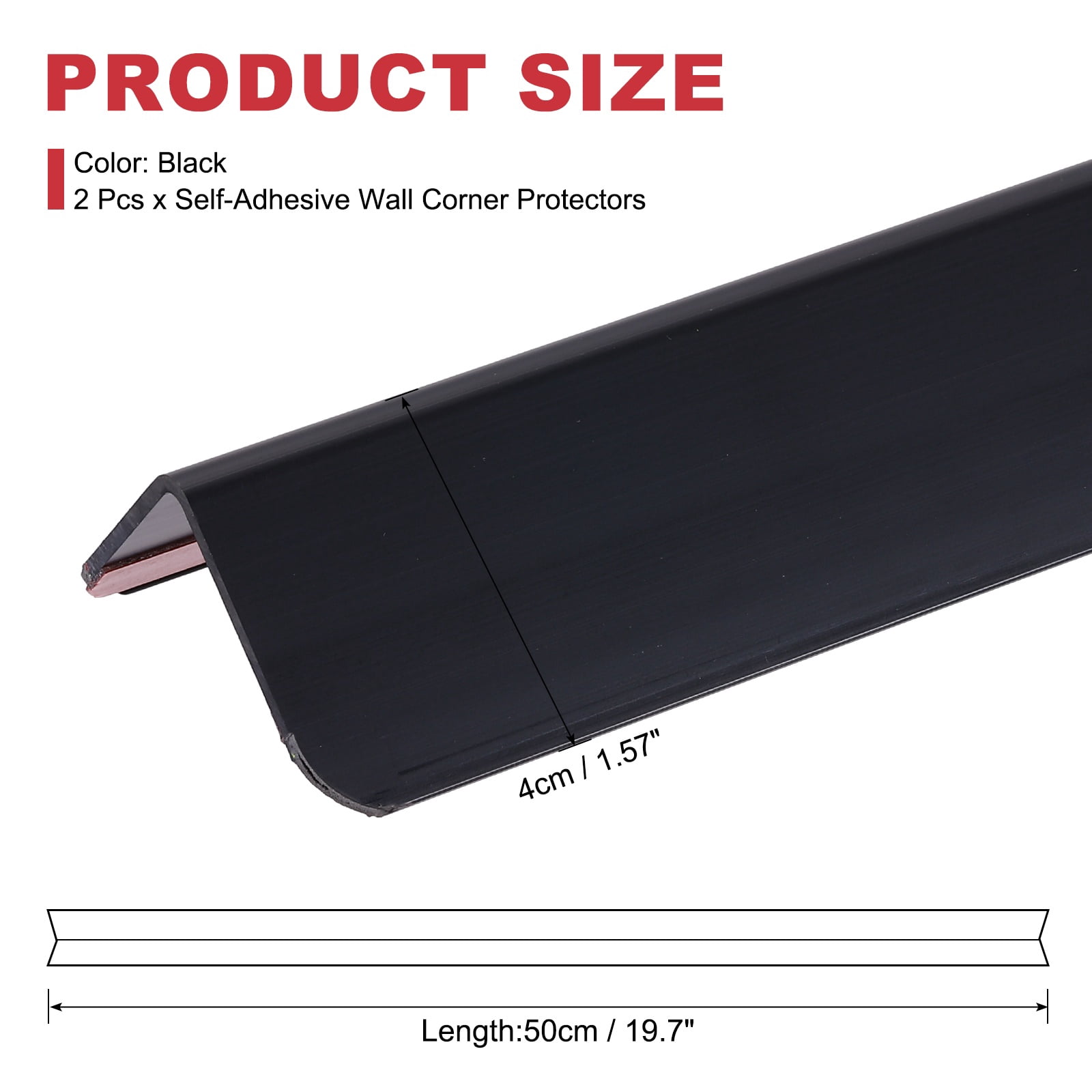 Uxcell 2Pcs Wall Corner Protector, 50cm x 4cm Self Adhesive Corner Guards for Door Wall Table Cabinet, Black