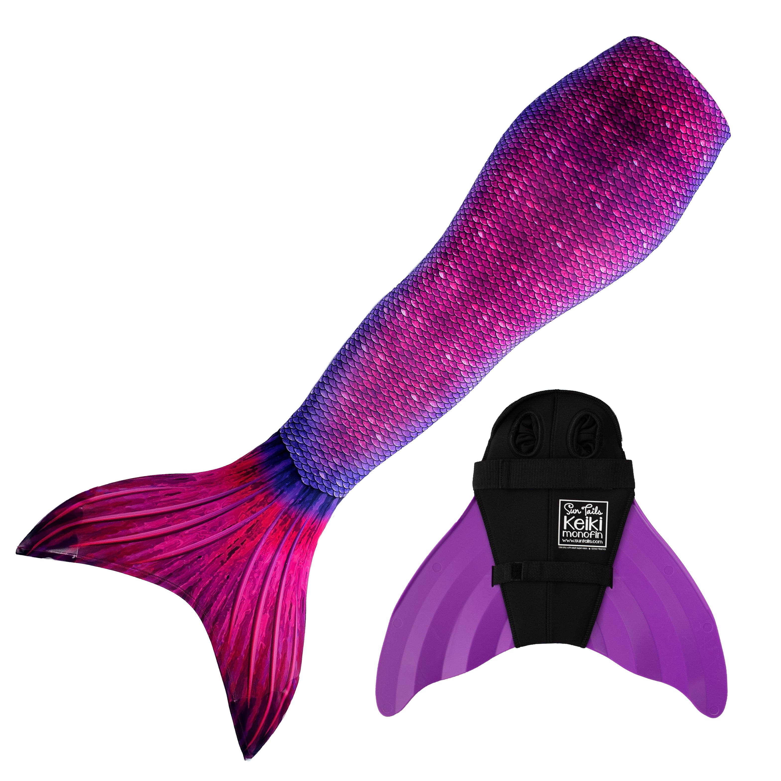 Sun Tail Mermaid Swim Set; Bali Blush Mermaid Tail + Purple Monofin for