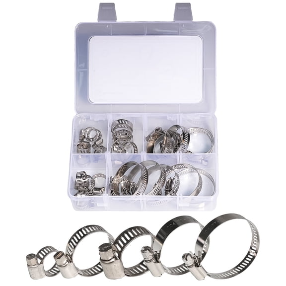 Goobetter 25 Pcs 304 Stainless Steel Hose Clamp Assortment Kit 1/4-2 in (6-51mm),Adjustable Worm Gear Clamps for Automotive, Plumbing, Home & Garden Use
