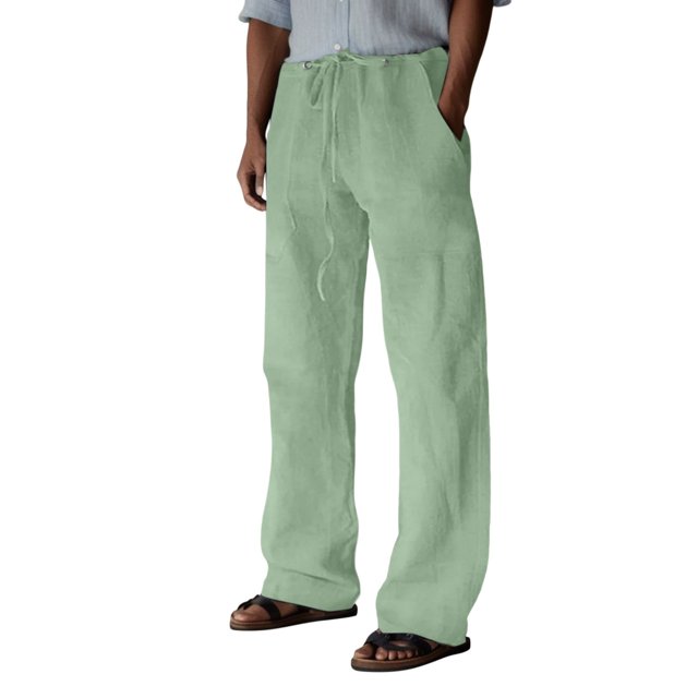 Men's Casual Pants - Everyday Full Length Solid Mid Rise Trousers with Pockets and Drawstring for Comfort and Easy Wear