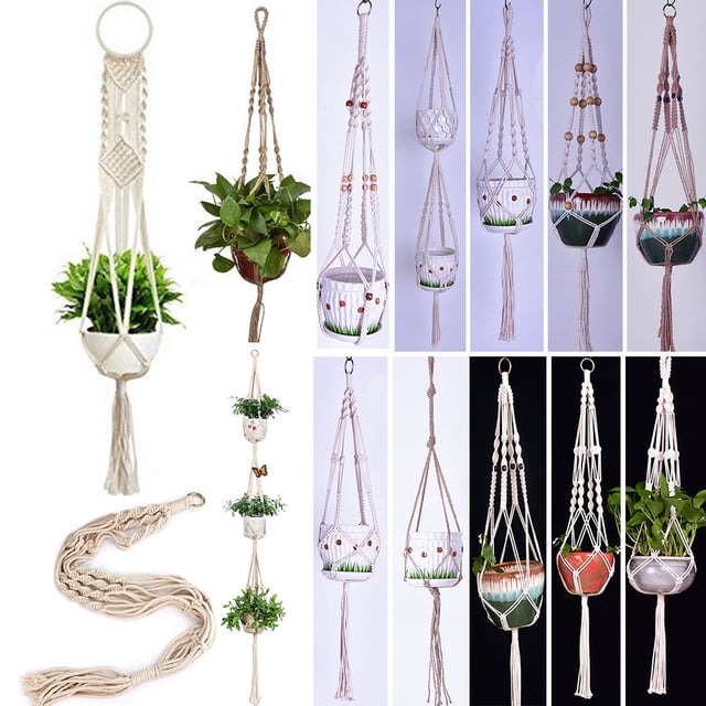 Colgador de plantas de macramé hecho a mano, jardinera colgante, arte de pared, decoración del hogar, cuerda de algodón para interiores y exteriores