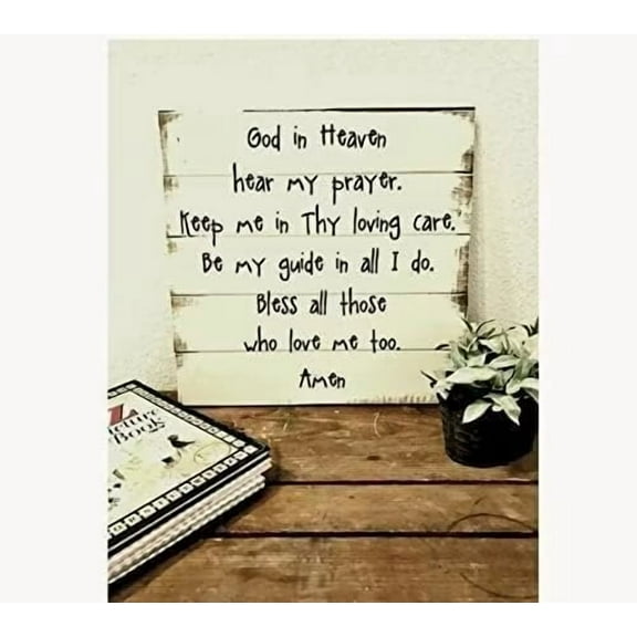 Rustic Wooden Signs God in Heaven Bedtime Prayer, Childrens Sign, Boys Sign, Girl Signs, Farmhouse Style Nursery Wall Art Decor Kitchen Cafe Pub Decor Gift 12x12 INCH