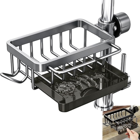 Sink Organizer Rack for Kitchen, Kitchen Sink Organizer with Drain Tray Adjustable