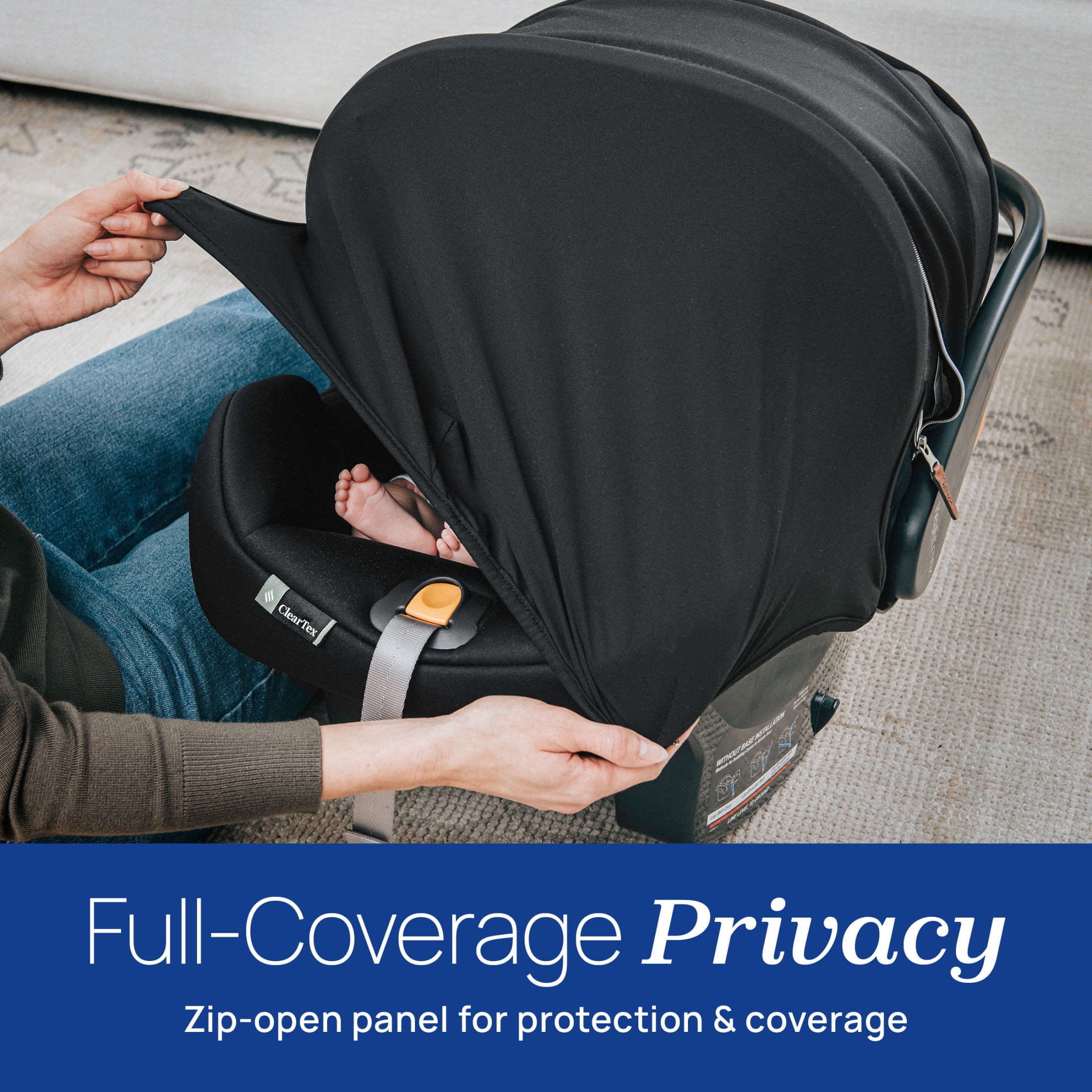 Chicco KeyFit® Max Zip ClearTex® Extended-Use Infant Car Seat and Stay-in-Car Base, Rear-Facing, 1-Hand Adjust Handle, Zip-Open Privacy Shield - Sierra (Beige), New