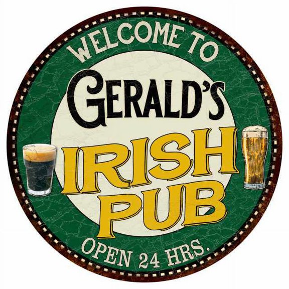 Gerald's Irish Pub 14" Round Metal Sign Kitchen Bar Wall Decor 100140036285