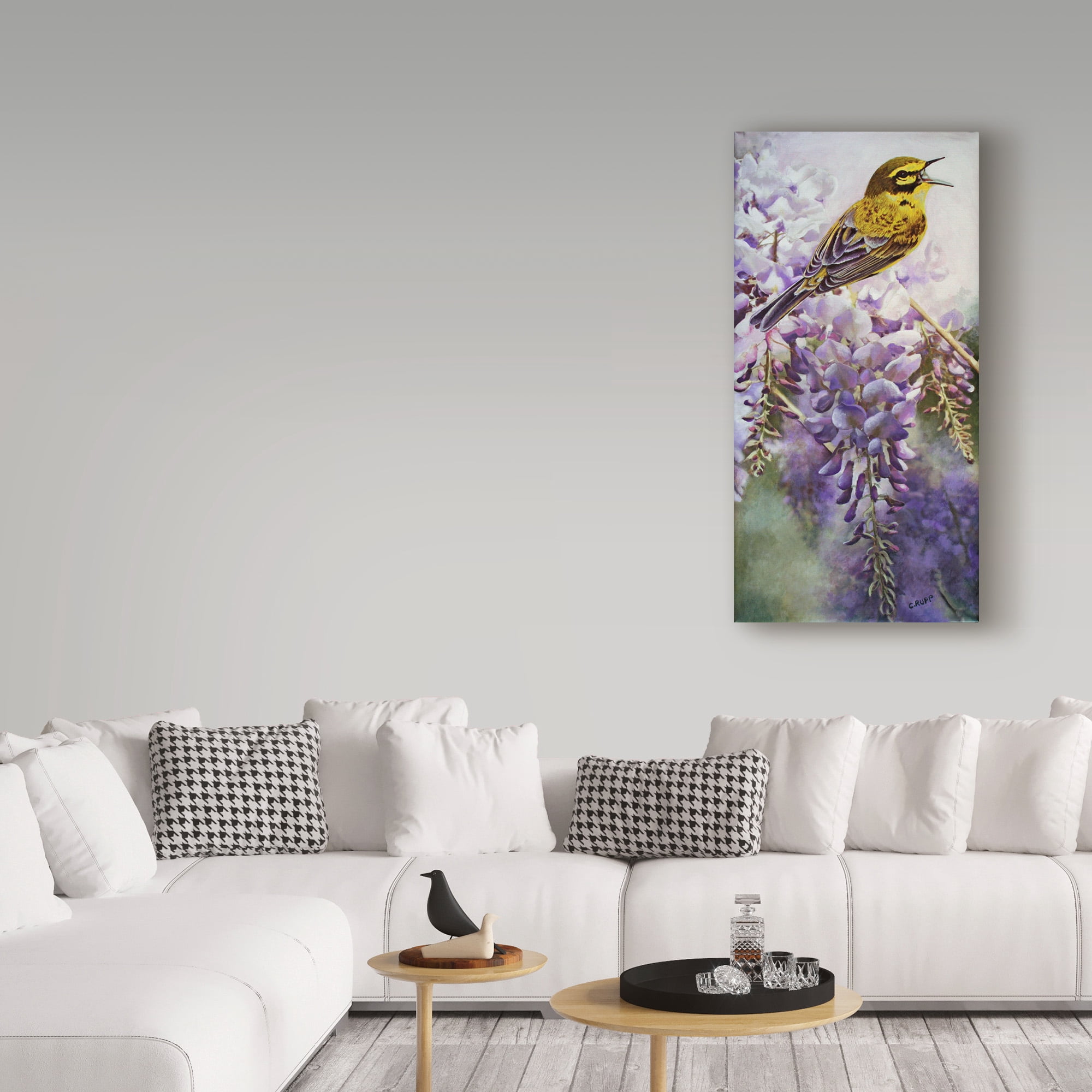 Trademark Fine Art 'Yellow Bird in Wisteria' Canvas Art by Carol J Rupp