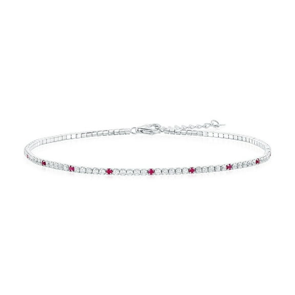 Beaux Bijoux Sterling Silver Round Simulated Diamond CZ Anklet for Women - Created Ruby Tennis Anklet