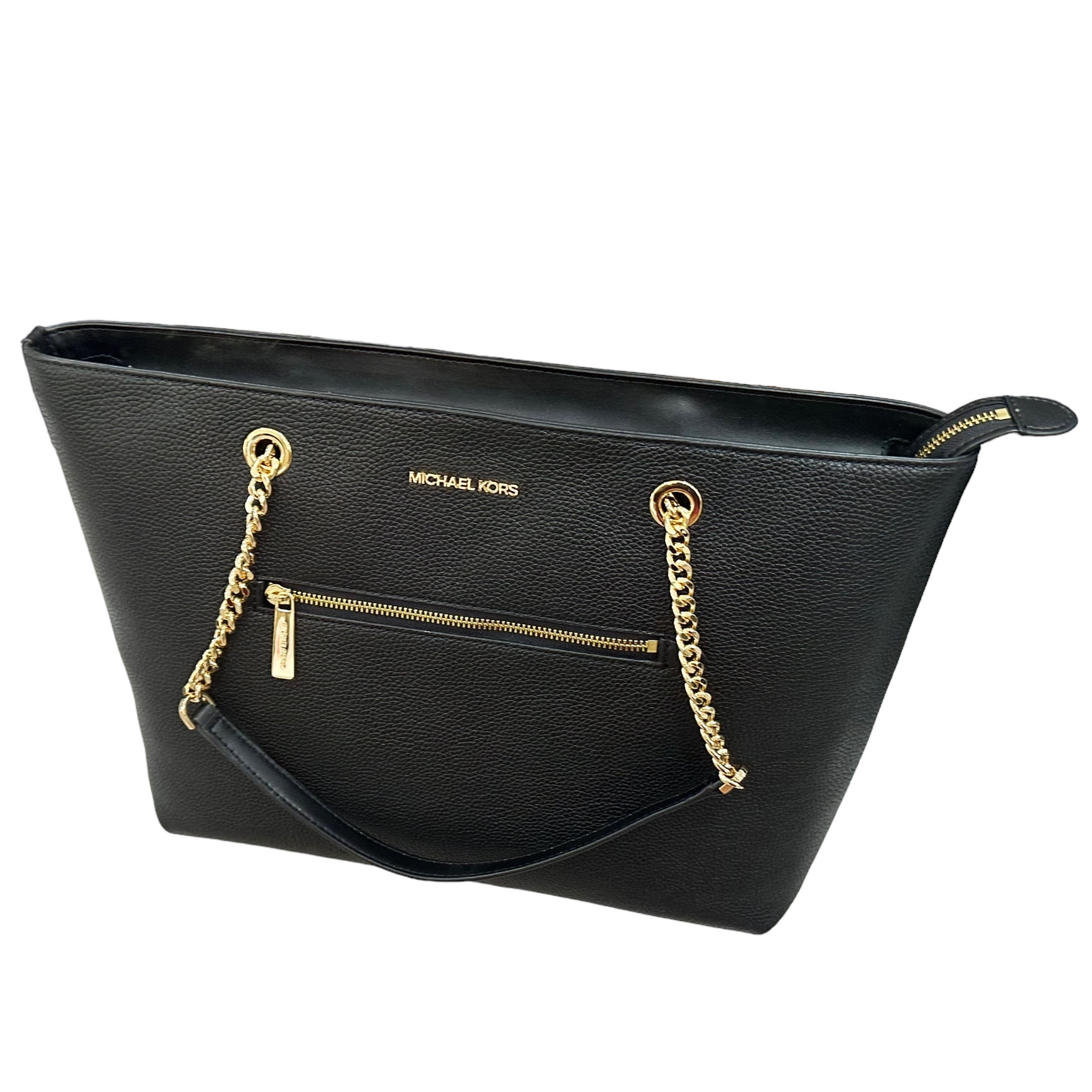 Michael Kors Womens Jet Set Item Medium Front Pocket Chain Tote Bag Purse 35F2GTTT3L-001 (Black)