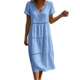 thumbnail image 2 of YuXingFu Midi Dresses for Women Mid-Length Plus Size Womens Dress Short Sleeve Solid Color Casual Summer Blue #1 L, 2 of 7