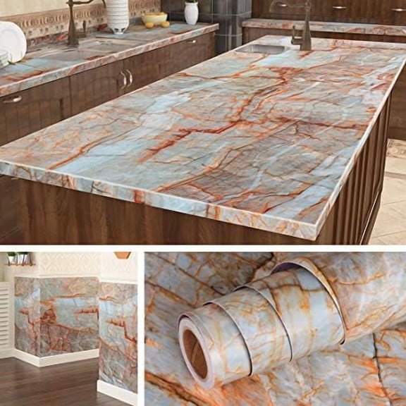 Peel and Stick Blue Wallpaper Marble Contact Paper Peel and Stick Countertops Kitchen Table Top Cover Bedroom Desk Bathroom Vinyl Marble Countertop Sticker Waterproof 15.8x78.8 Inch