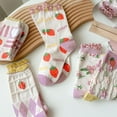 thumbnail image 5 of 5 Pairs Vintage Floral Crew Socks for Women, Soft Cotton Embroidered, Cottagecore Ruffle Socks for Casual & Dress Wear, 5 of 7