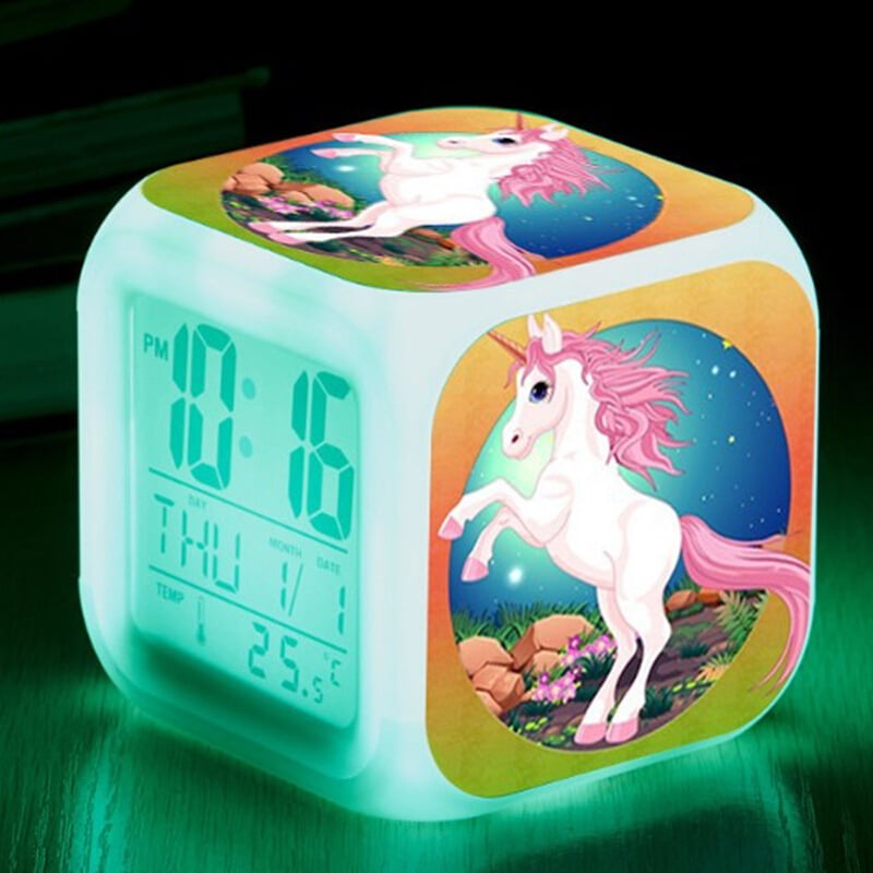 willstar Unicorn Alarm Clock LED Light Alarm Clock Cartoon Clock Boy