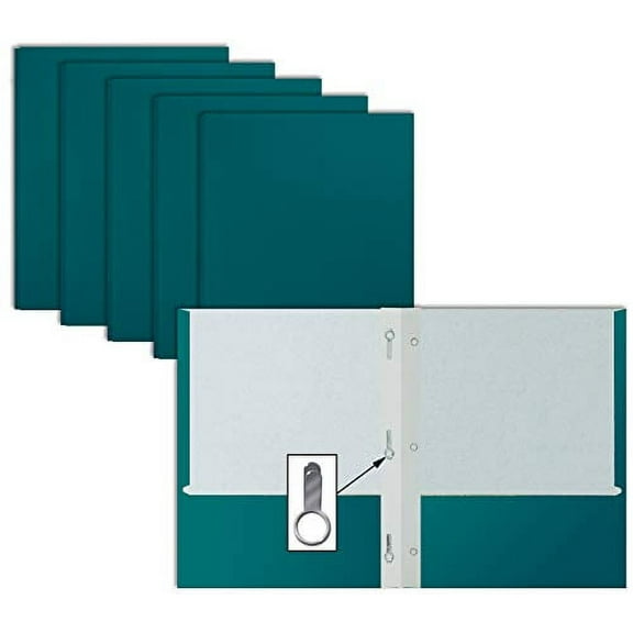 Teal Paper 2 Pocket Folders with Prongs, 50 Pack, by Better Office Products, Matte Texture, Letter Size Paper Folders, 50 Pack, with 3 Metal Prong Fastener Clips, Teal