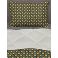thumbnail image 3 of Retro Comforter & Sham Bedding Set, Geometrical Pattern Design from Seventies Yellow and Blue Star-like Shapes, 3 pcs Duvet Set Microfiber Filling Quilt, 5 Sizes, Brown Blue and Yellow, by Ambesonne, 3 of 4