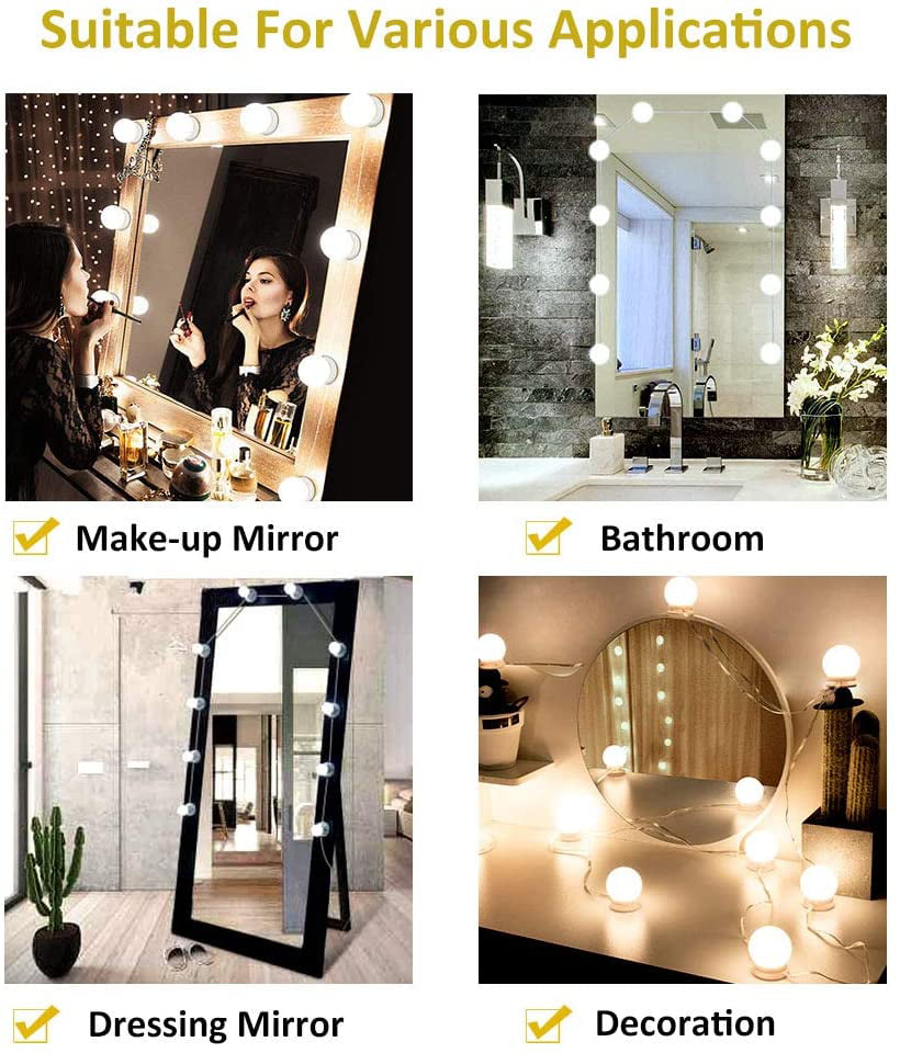 USB Charged 5 Brightness Levels 3 Color Temperature Modes Include 20pcs 3M Tape for Makeup Vanity Table NYKKOLA Hollywood Style LED Vanity Mirror Lights Kit with 10 Dimmable Bulbs 