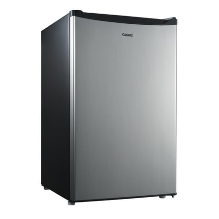 Galanz 4.3 Cu ft Single Door Mini Fridge, Stainless Steel Look, New, Width 19.12"