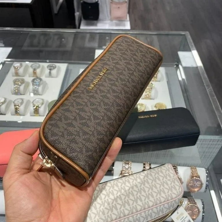 Michael Kors Giftables Medium Pencil Case Brown Signature Leather Makeup Case Walmart