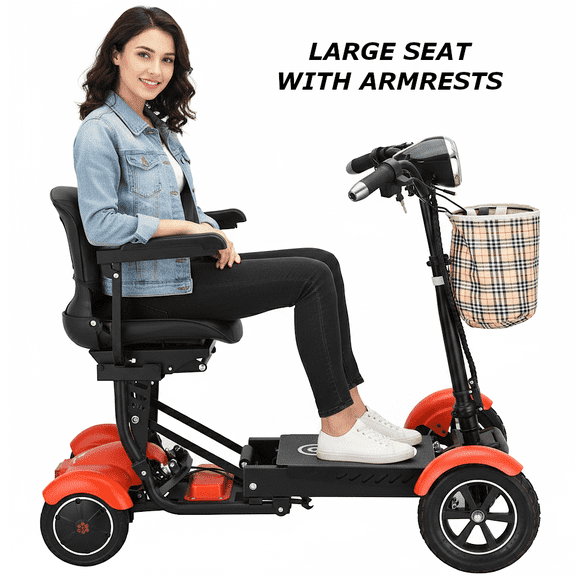 Compact Electric Scooter for Adults and Seniors, Adjustable Seat Padded Armrests - Matte Orange