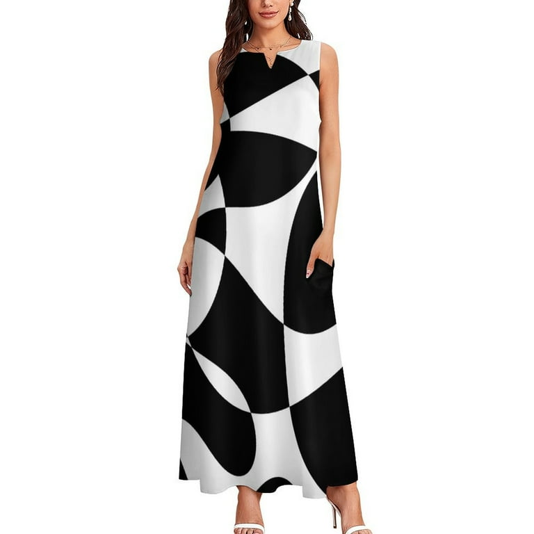 Retro Monochrome 60s Black and White Pattern Long Dress luxury evening dress  woman for wedding Prom gown Dress - Walmart.com